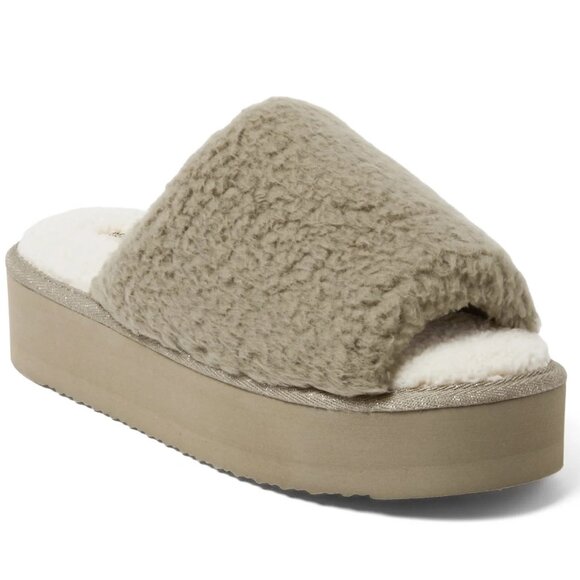 New Women's Dearfoams Cozy Comfort Platform Slide Slippers Size L (9-10) Green - Picture 1 of 5